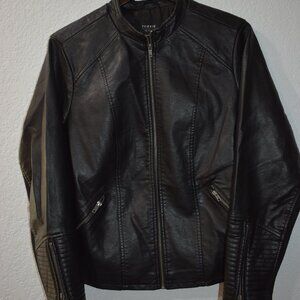 Torrid Faux Leather Black Moto Jacket Stretch Knit Panels Zip Pockets Size 1X